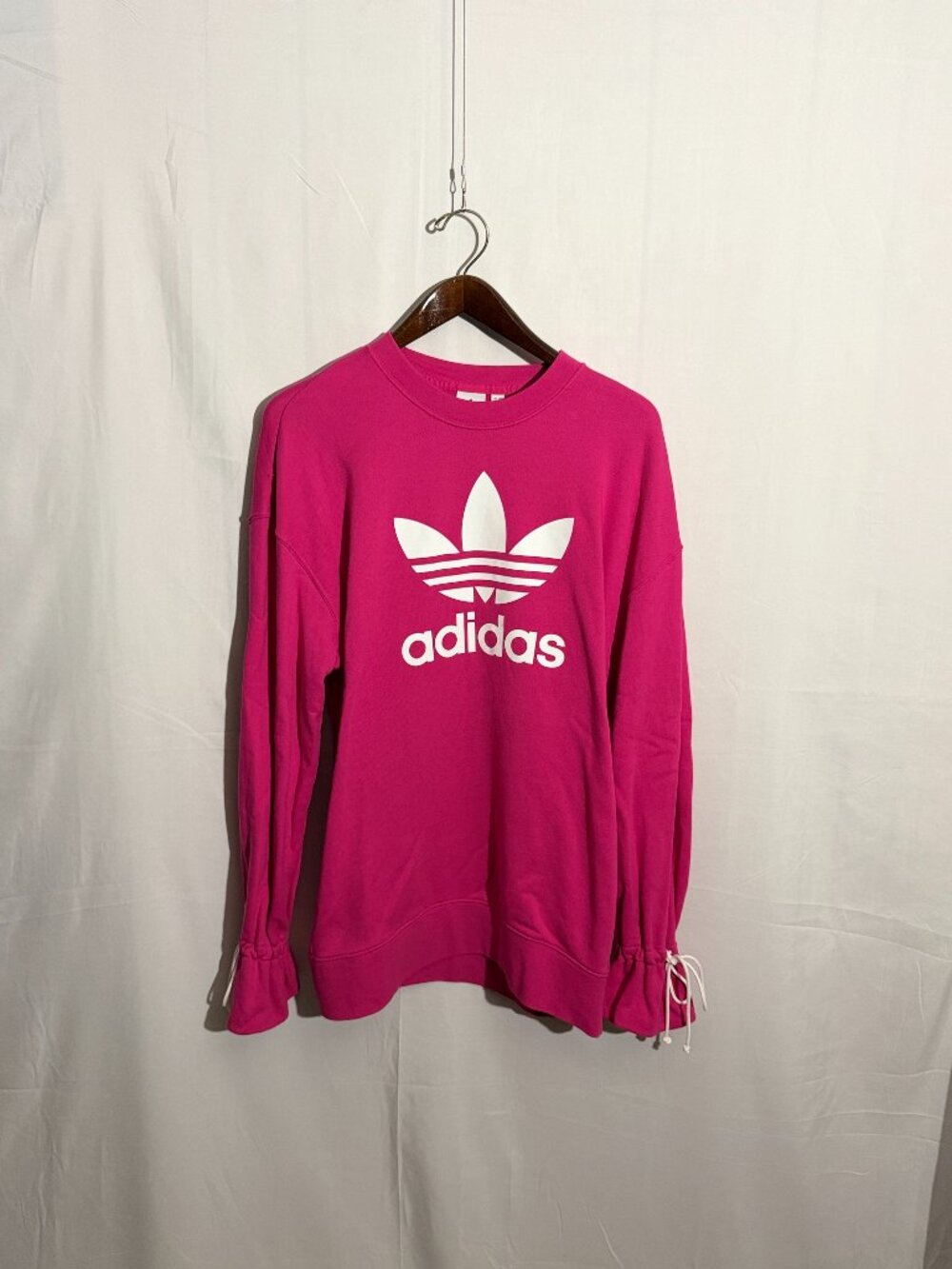 Adidas Originals Pink Bellista Knit Pullover Sweatshirt Tie Cuffs Size M